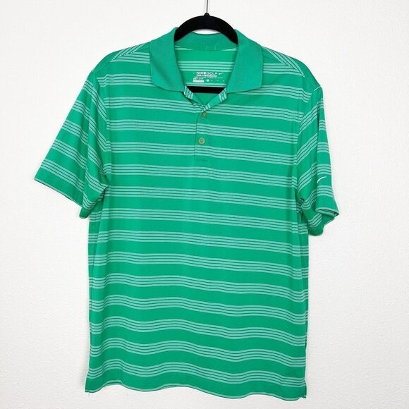 Nike Golf Tour Performance Mens Medium Green Striped Short Sleeve Athletic Polo - Picture 1 of 7